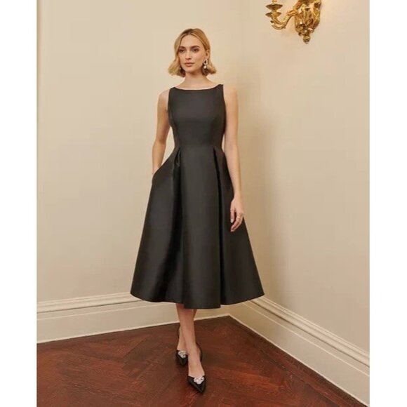 Adrianna Papell Womens Size 6 Black Sleeveless Midi Dress Fit & Flare A-Line NWT - Picture 1 of 10